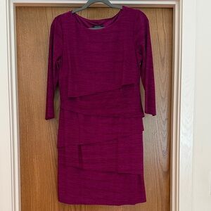 Tahari Magenta Long Sleeve Layered Dress Cocktail 💗